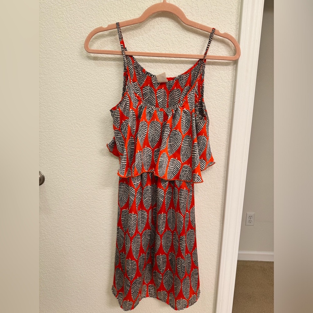 Red and Black Leaf Patterned Dress